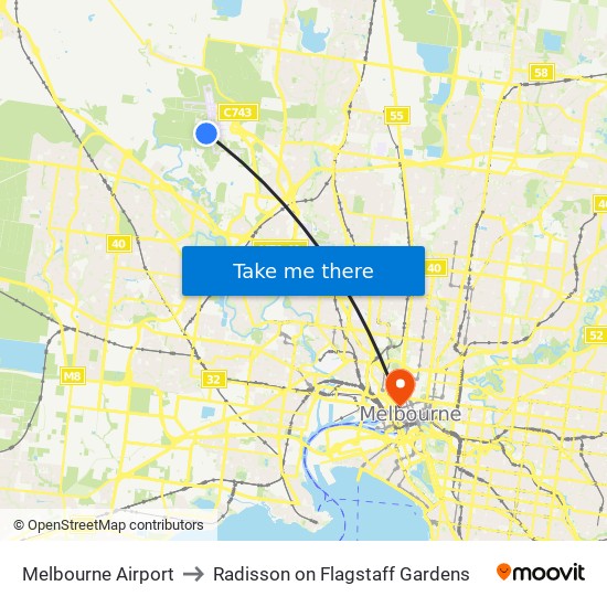 Melbourne Airport to Radisson on Flagstaff Gardens map