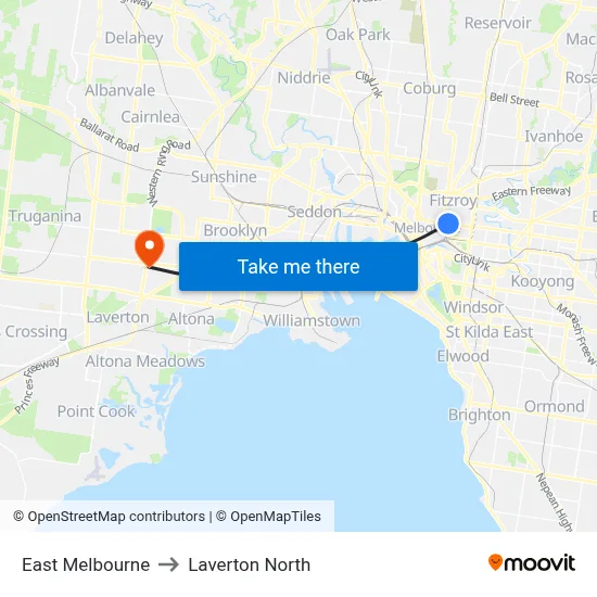 East Melbourne to Laverton North map