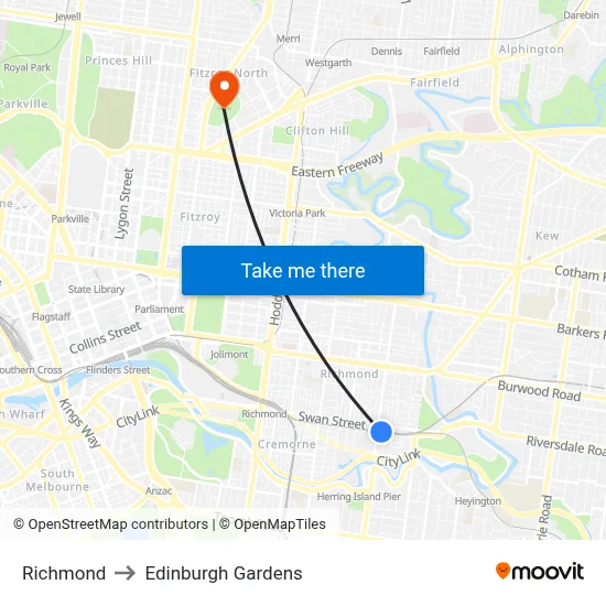 Richmond to Edinburgh Gardens map