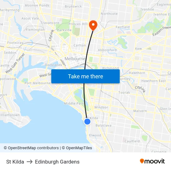 St Kilda to Edinburgh Gardens map