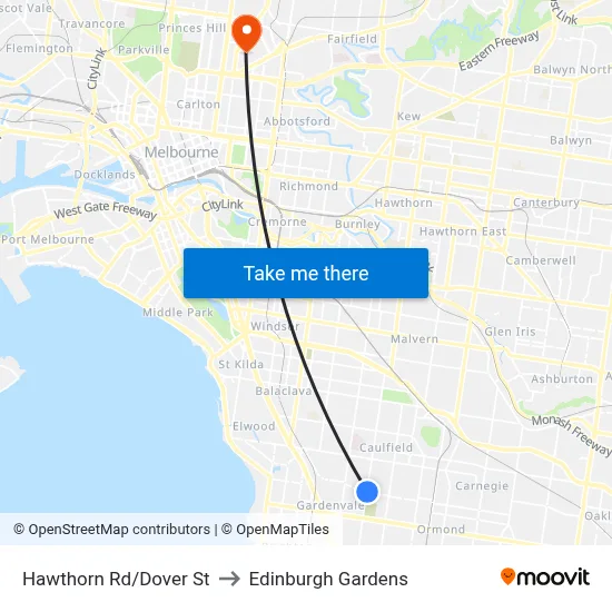 Hawthorn Rd/Dover St to Edinburgh Gardens map