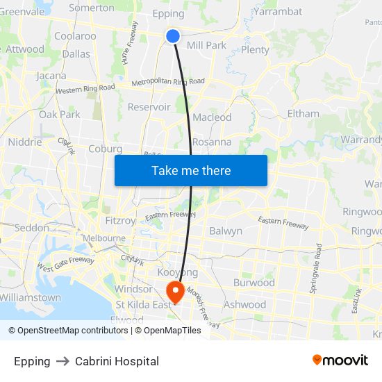 Epping to Cabrini Hospital map