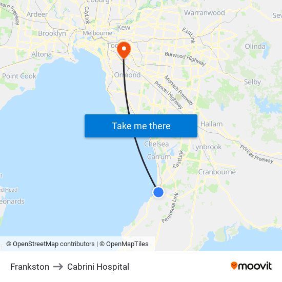 Frankston to Cabrini Hospital map