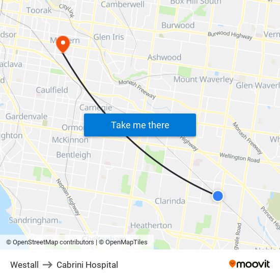 Westall to Cabrini Hospital map