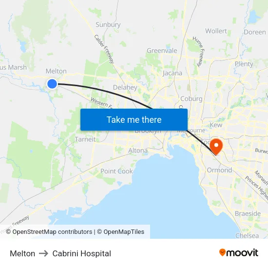 Melton to Cabrini Hospital map