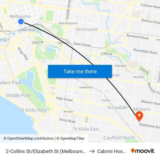 2-Collins St/Elizabeth St (Melbourne City) to Cabrini Hospital map