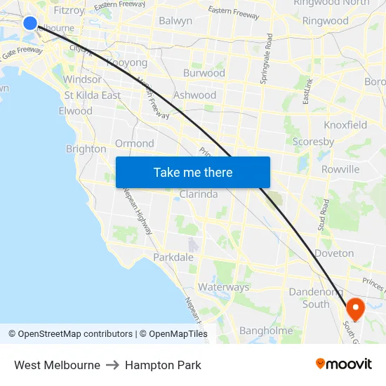 West Melbourne to Hampton Park map