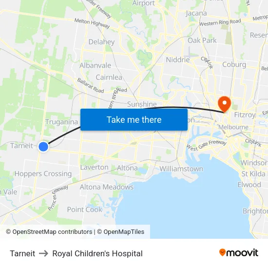 Tarneit to Royal Children's Hospital map