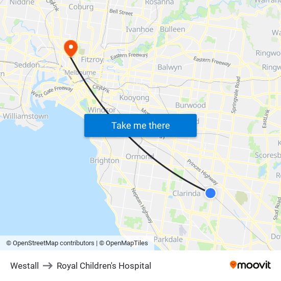 Westall to Royal Children's Hospital map