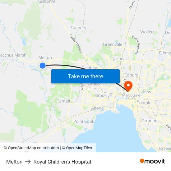 Melton to Royal Children's Hospital map