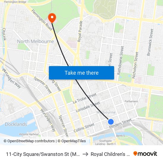 11-City Square/Swanston St (Melbourne City) to Royal Children's Hospital map