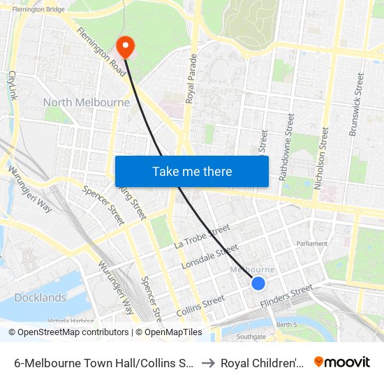 6-Melbourne Town Hall/Collins St (Melbourne City) to Royal Children's Hospital map