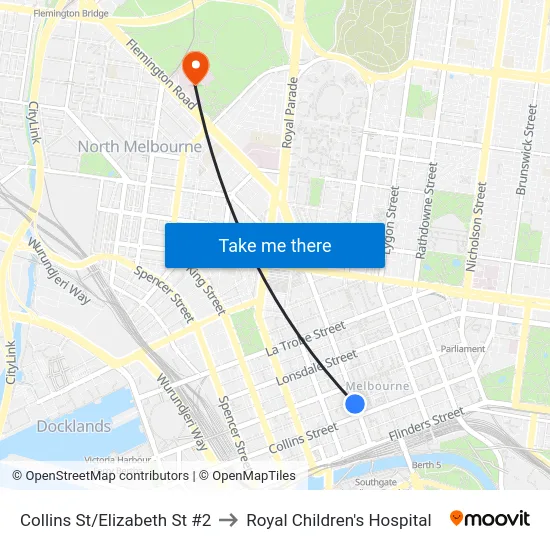 Collins St/Elizabeth St #2 to Royal Children's Hospital map