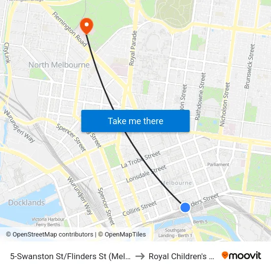 Swanston St/Flinders St #5 to Royal Children's Hospital map