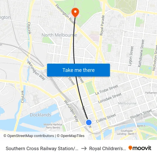 Southern Cross Railway Station/Spencer St #122 to Royal Children's Hospital map