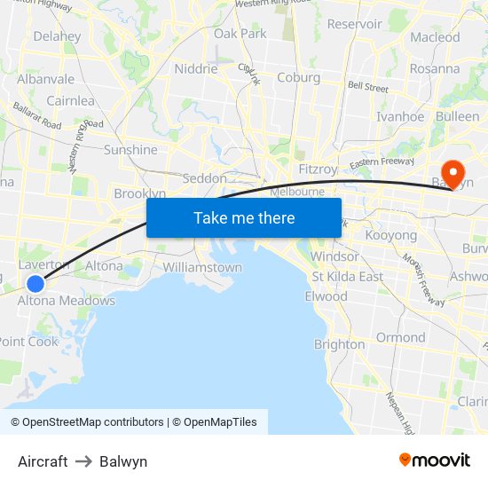 Aircraft to Balwyn map