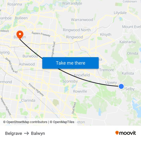 Belgrave to Balwyn map