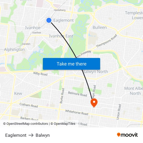 Eaglemont to Balwyn map