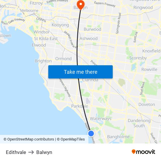 Edithvale to Balwyn map