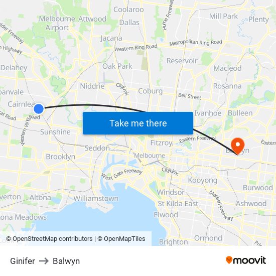 Ginifer to Balwyn map