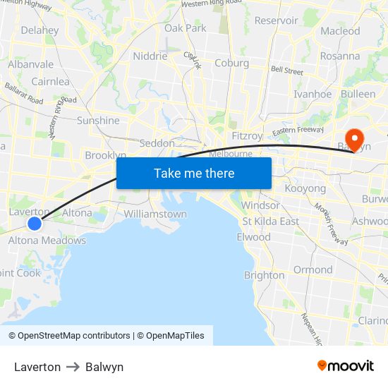 Laverton to Balwyn map