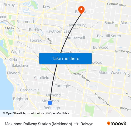 Mckinnon Railway Station (Mckinnon) to Balwyn map