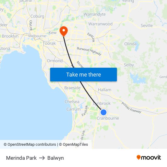 Merinda Park to Balwyn map