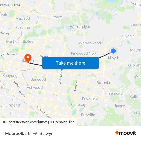 Mooroolbark to Balwyn map