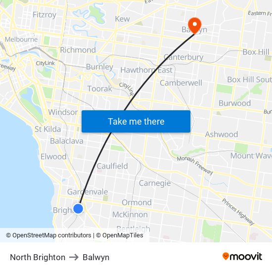 North Brighton to Balwyn map