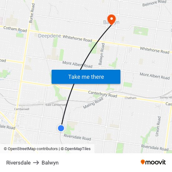 Riversdale to Balwyn map