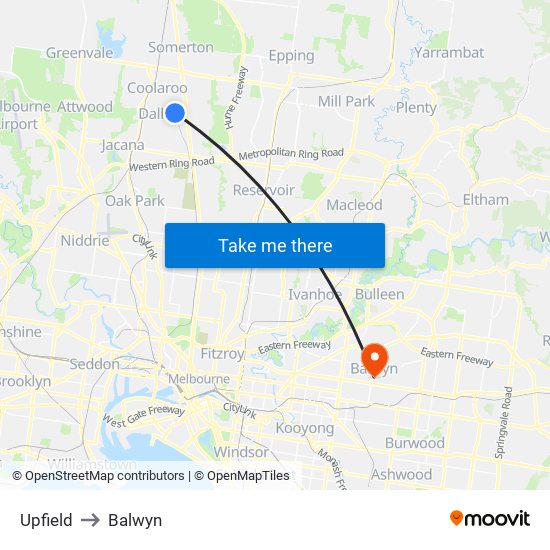 Upfield to Balwyn map