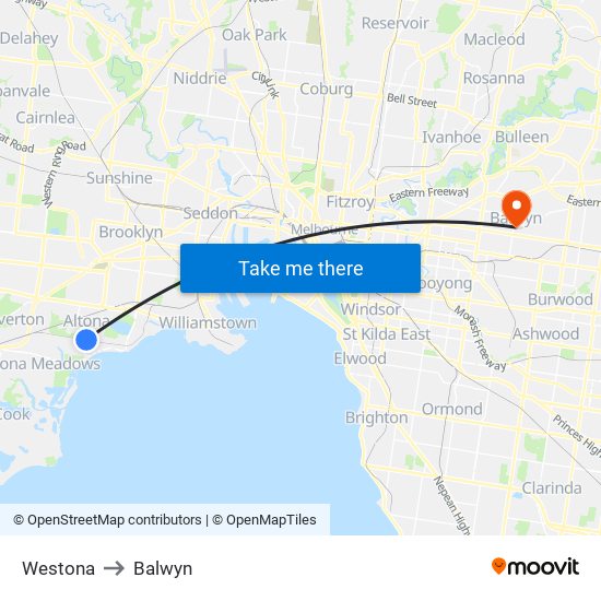 Westona to Balwyn map