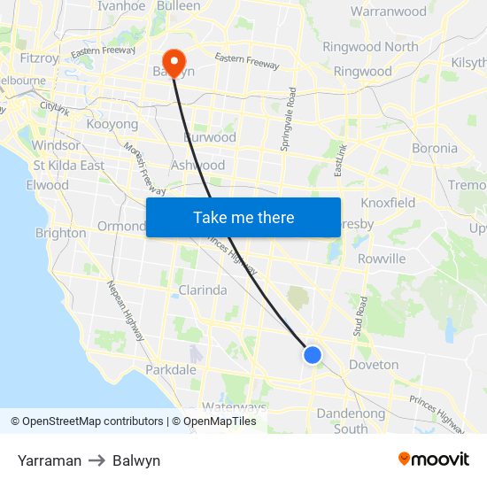 Yarraman to Balwyn map