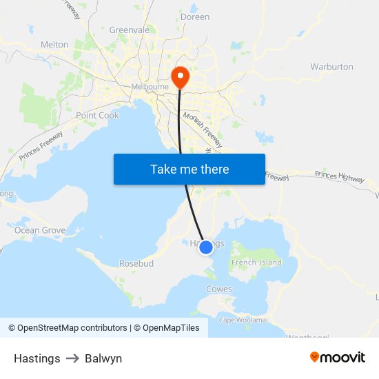 Hastings to Balwyn map