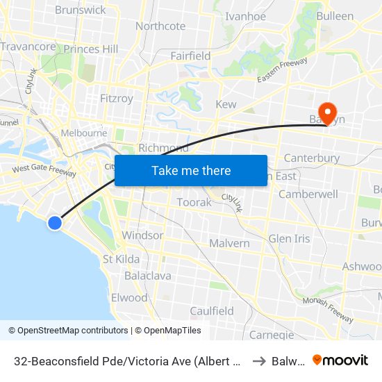 32-Beaconsfield Pde/Victoria Ave (Albert Park) to Balwyn map
