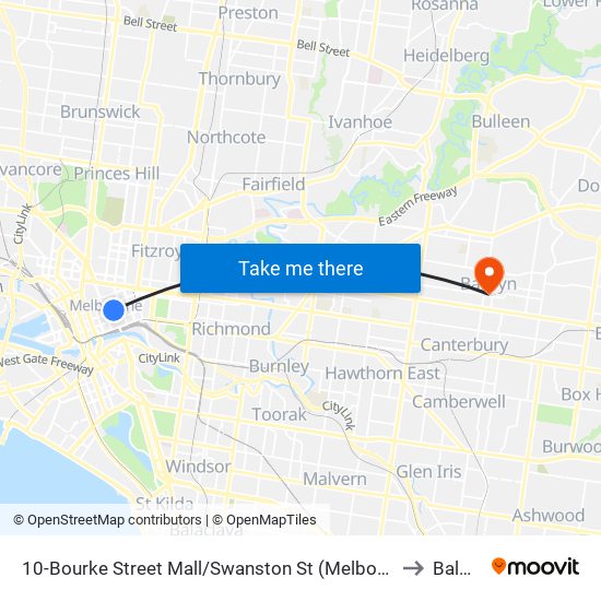10-Bourke Street Mall/Swanston St (Melbourne City) to Balwyn map
