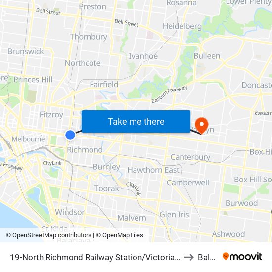 19-North Richmond Railway Station/Victoria St (Richmond) to Balwyn map