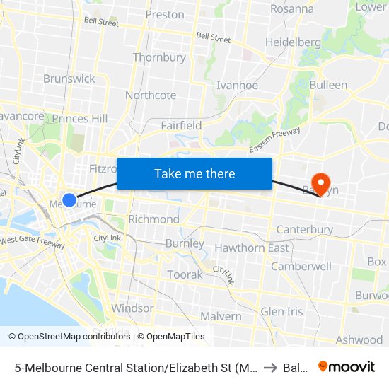 5-Melbourne Central Station/Elizabeth St (Melbourne City) to Balwyn map