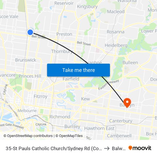 35-St Pauls Catholic Church/Sydney Rd (Coburg) to Balwyn map