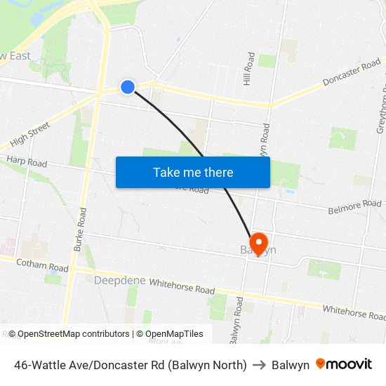 46-Wattle Ave/Doncaster Rd (Balwyn North) to Balwyn map