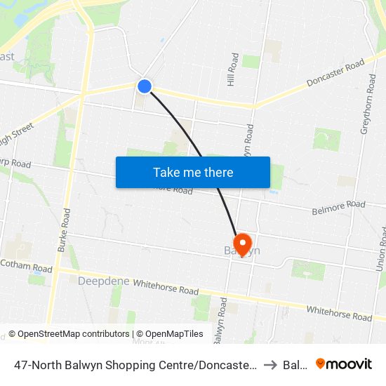 47-North Balwyn Shopping Centre/Doncaster Rd (Balwyn North) to Balwyn map