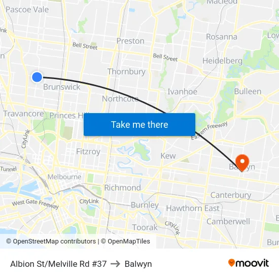 Albion St/Melville Rd #37 to Balwyn map