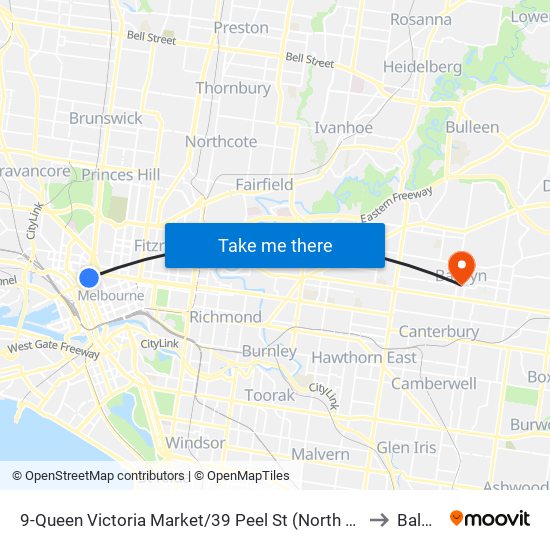 9-Queen Victoria Market/39 Peel St (North Melbourne) to Balwyn map