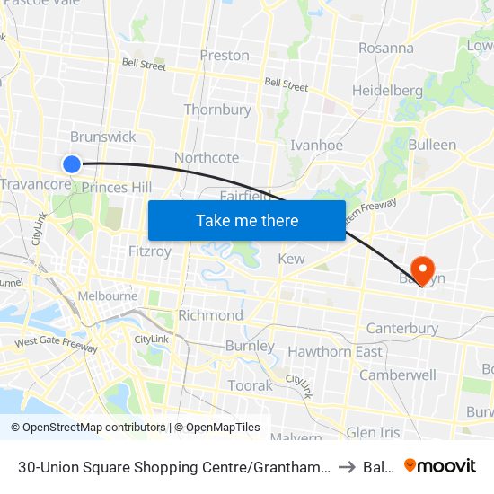 30-Union Square Shopping Centre/Grantham St (Brunswick West) to Balwyn map