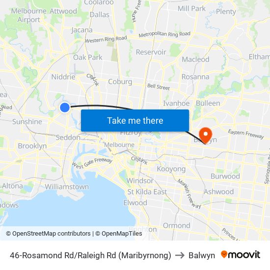 46-Rosamond Rd/Raleigh Rd (Maribyrnong) to Balwyn map