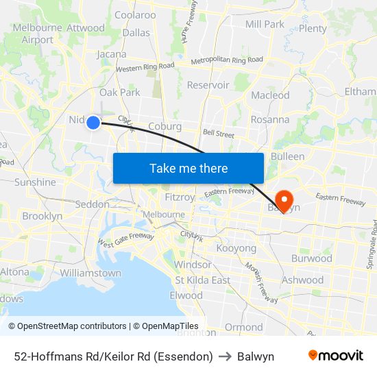 52-Hoffmans Rd/Keilor Rd (Essendon) to Balwyn map