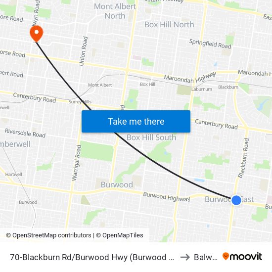 70-Blackburn Rd/Burwood Hwy (Burwood East) to Balwyn map