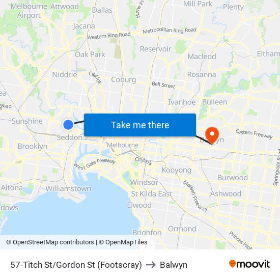 57-Titch St/Gordon St (Footscray) to Balwyn map