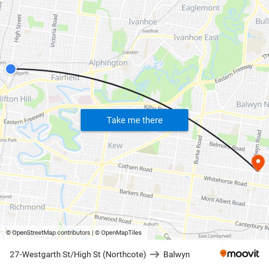 27-Westgarth St/High St (Northcote) to Balwyn map