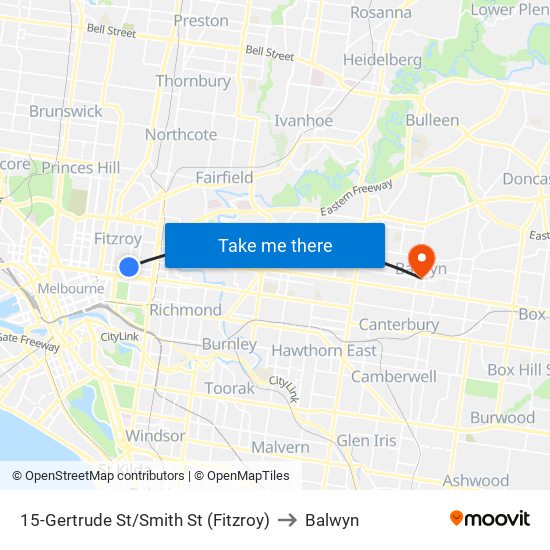 15-Gertrude St/Smith St (Fitzroy) to Balwyn map